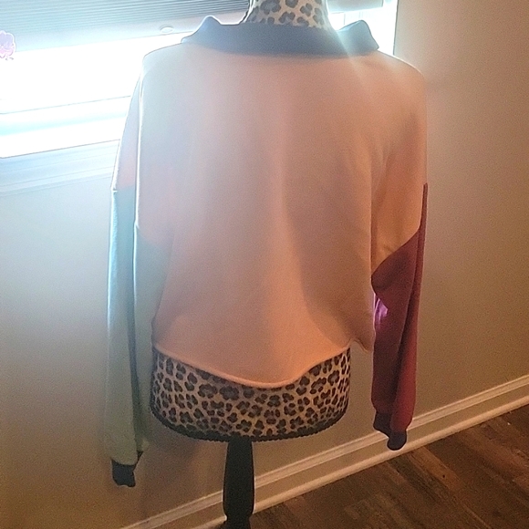 Cropped color blocked sweatshirt with collar - Picture 3 of 3